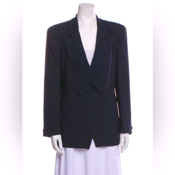 CHRISTIAN DIOR Navy Blue Draped Collar Button Closure Blazer Size 10 VGUC - Picture 1 of 6